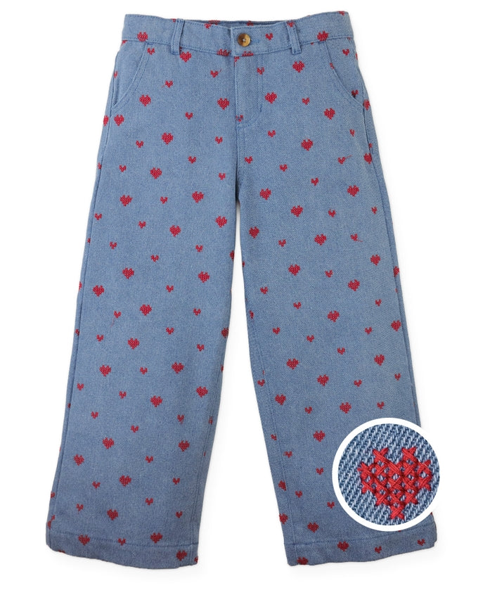 Blue Odette Denim Pant with Heart, view 3