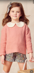 Pascale Sweater, dusty pink with embroidered collar